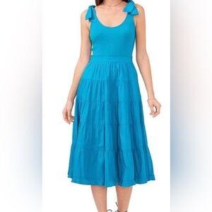 CHELSEA & VIOLENT Size Medium Women's BlueTurquoise Tiered Maxi Dress Tie Straps